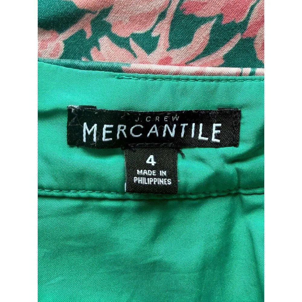 J.Crew Mercantile Green Pink Floral Pencil Skirt Size 4 Lined Stretch Cotton